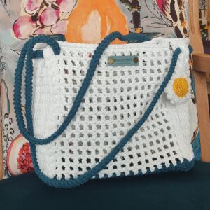 « Sac Résilles Elégance » bleu canard et blanc